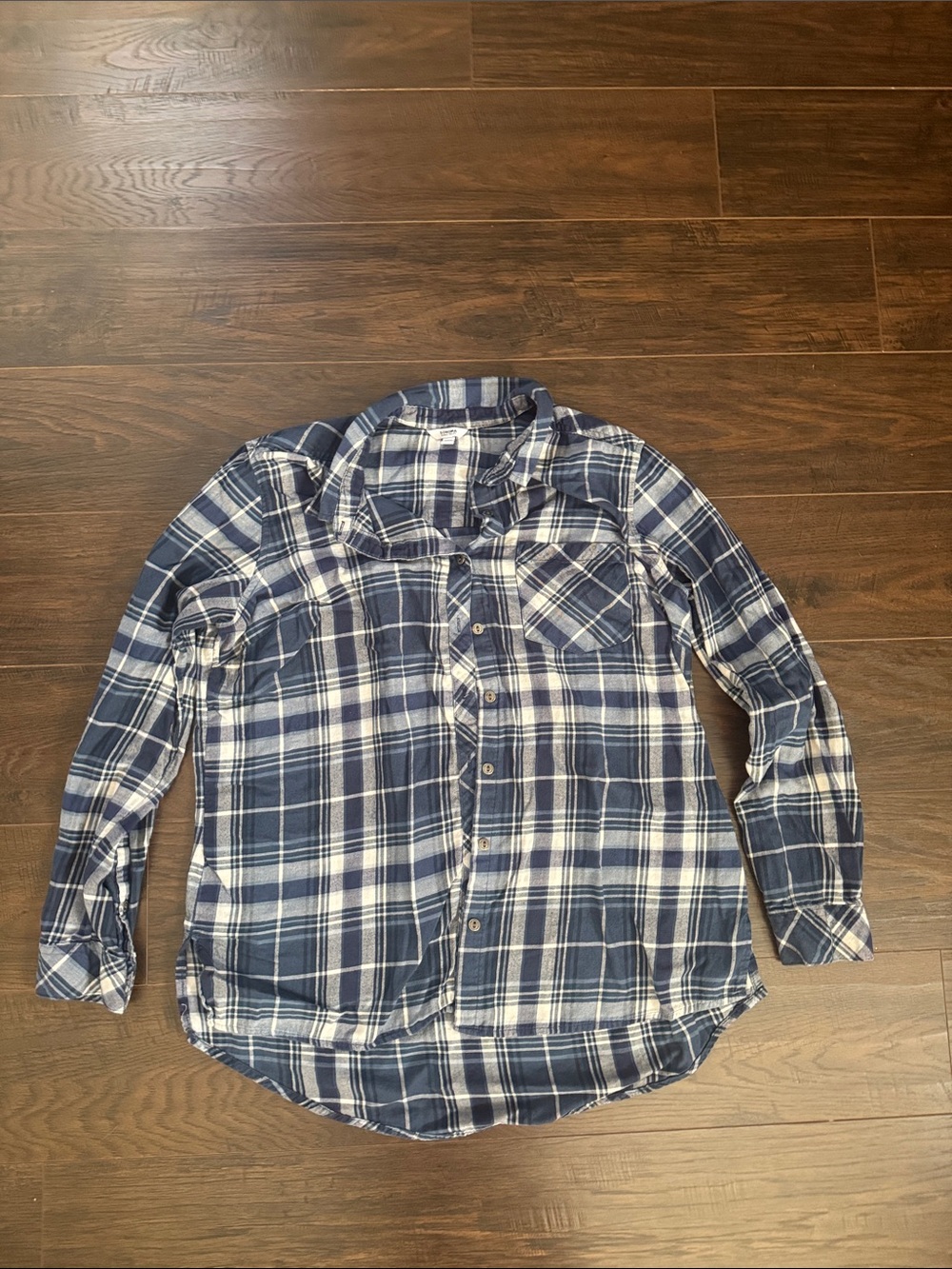 Men's Navy and White flannel plaid Casual Button-Down Shirt